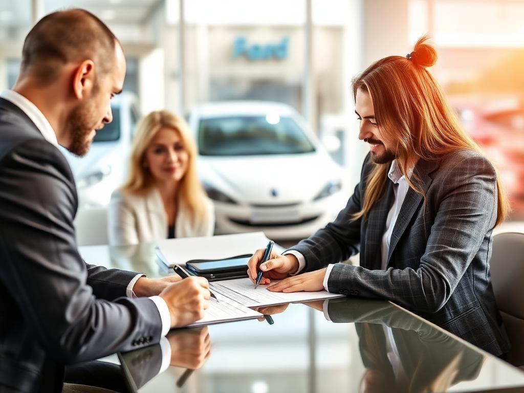 Cliente a assinar contrato de compra de automóvel